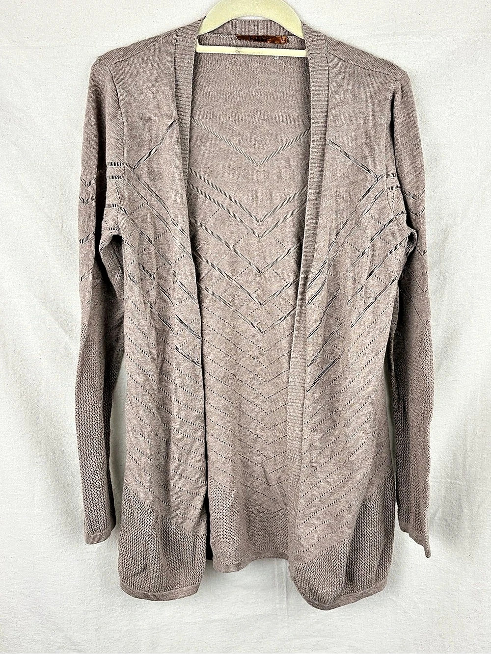 Belldini Women's Tan Open Front Textured Knit Cardigan - Large